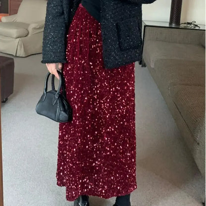 Falda de Cintura Alta con Lentejuelas