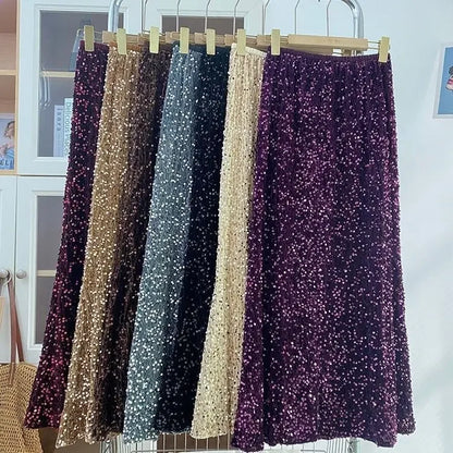 Falda de Cintura Alta con Lentejuelas