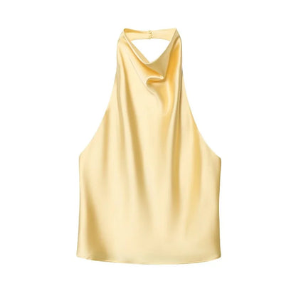 Top con Cuello Halter de Satén con Espalda Descubierta