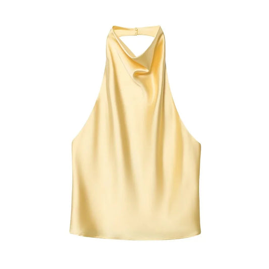 Top con Cuello Halter de Satén con Espalda Descubierta