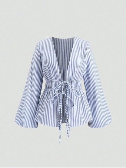 Camisa de Manga Abullonada con Lazo