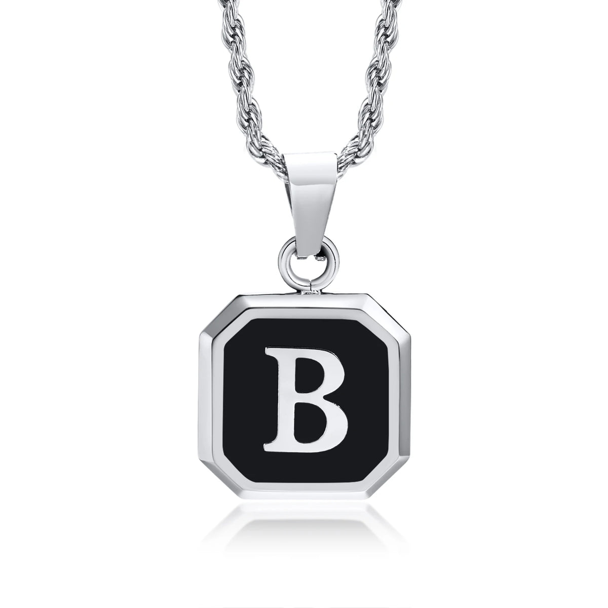 Collar con Inicial en Placa Cuadrada - B