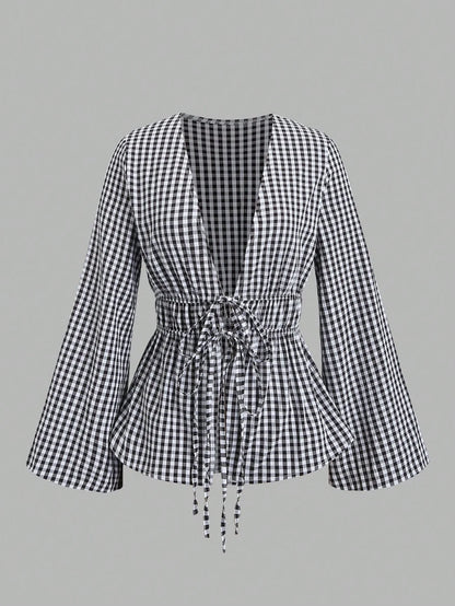 Camisa de Manga Abullonada con Lazo