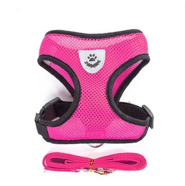 Arnés para perro y gato con correa, ajustable y reflejante - Rosa fuerte / Extra grande/XL