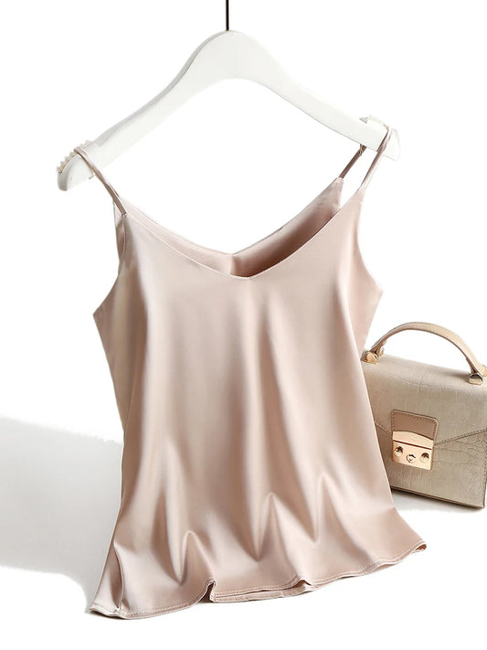 Top Satinado de Tirantes Finos con Cuello en V