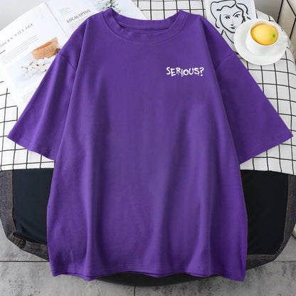 Camisetas con estampado serio de palabras creativas para mujer, camisetas simples S-Xxxl, camisetas cómodas de manga corta transpirables Retro para mujer
