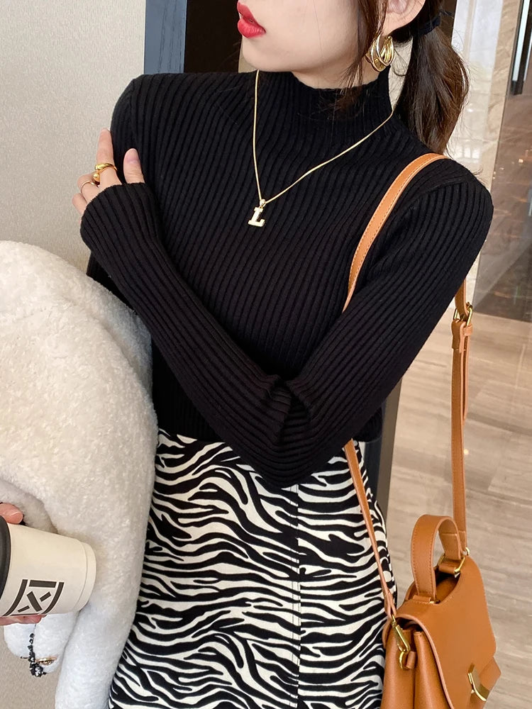 Suéter de Punto con Cuello Alto - Negro