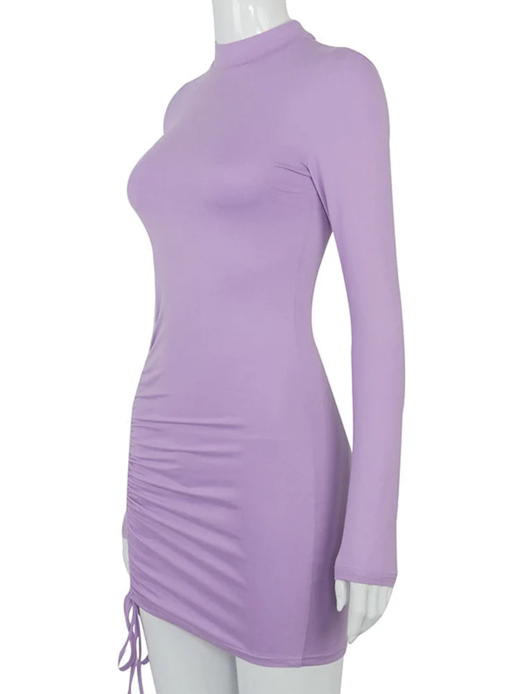 Vestido Ajustado Fruncido de Manga Larga - foto 6