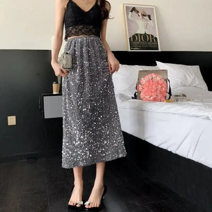 Falda de Cintura Alta con Lentejuelas