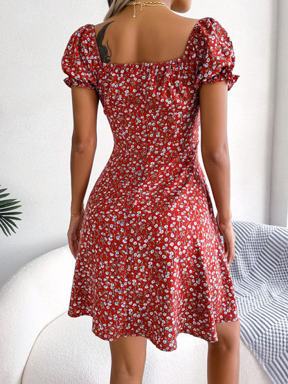 Vestido Corto Floral con Mangas Abullonadas - foto 2
