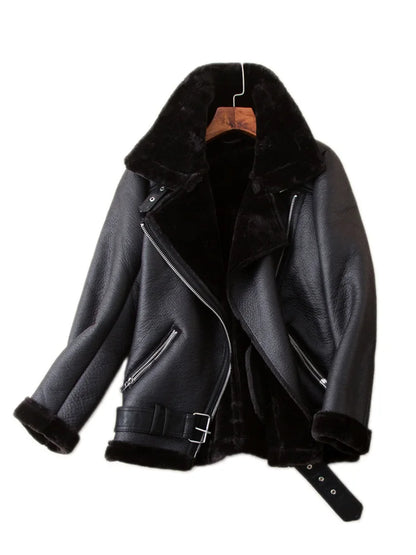 Ailegogo, abrigos de invierno para mujer, piel sintética gruesa, piel de oveja, chaqueta de piel para mujer, prendas de vestir de aviador, Casaco Feminino