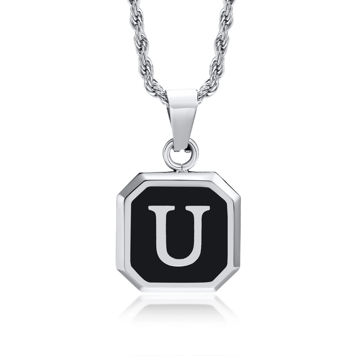 Collar con Inicial en Placa Cuadrada - U