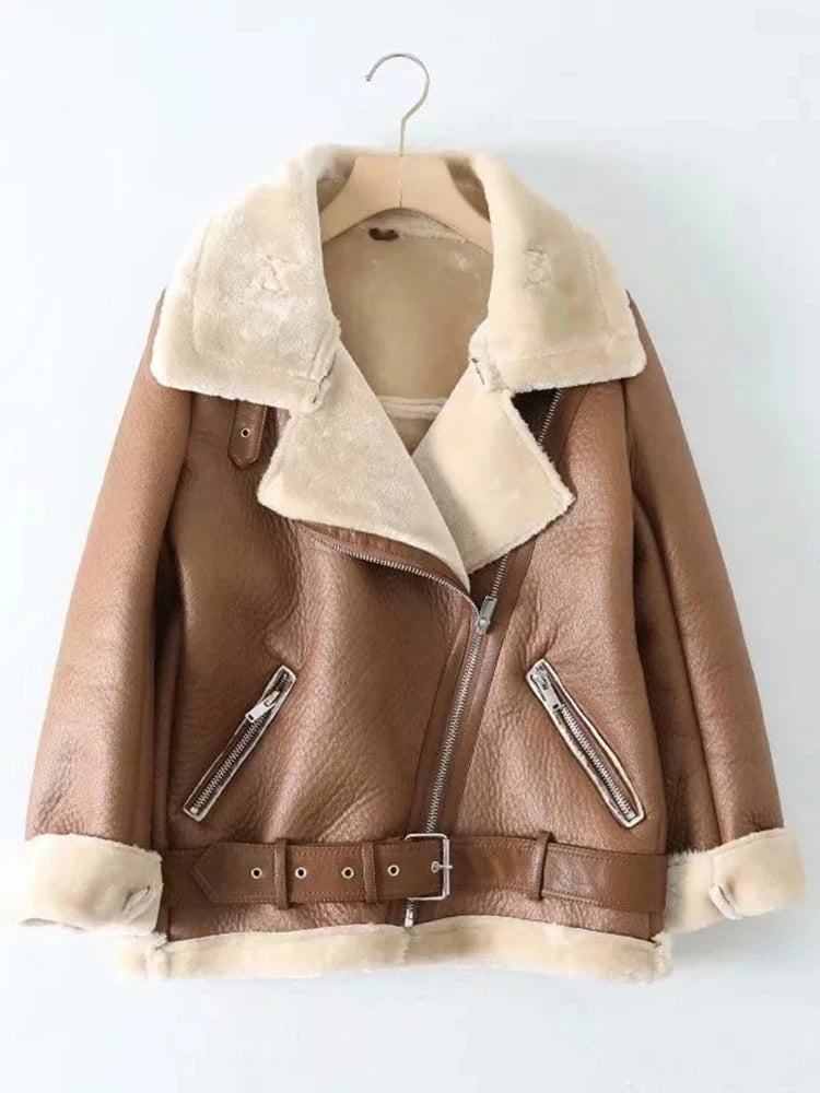 Ailegogo, abrigos de invierno para mujer, piel sintética gruesa, piel de oveja, chaqueta de piel para mujer, prendas de vestir de aviador, Casaco Feminino