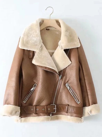 Ailegogo, abrigos de invierno para mujer, piel sintética gruesa, piel de oveja, chaqueta de piel para mujer, prendas de vestir de aviador, Casaco Feminino