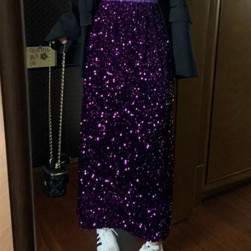 Falda de Cintura Alta con Lentejuelas