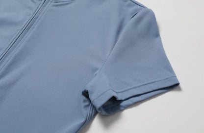 Traje de yoga de una pieza desnudo europeo y americano con cuello alto, media cremallera, mono deportivo de manga corta, ajustado