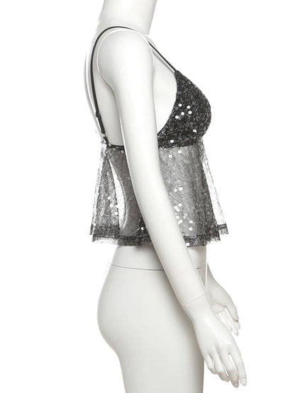 Camisola De Malla Con Lentejuelas