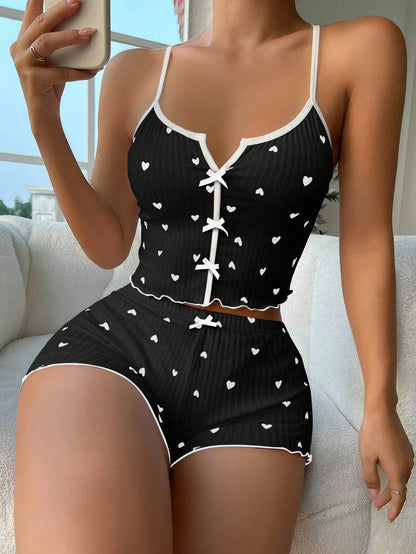 Conjunto de Pijama con Estampado de Corazón