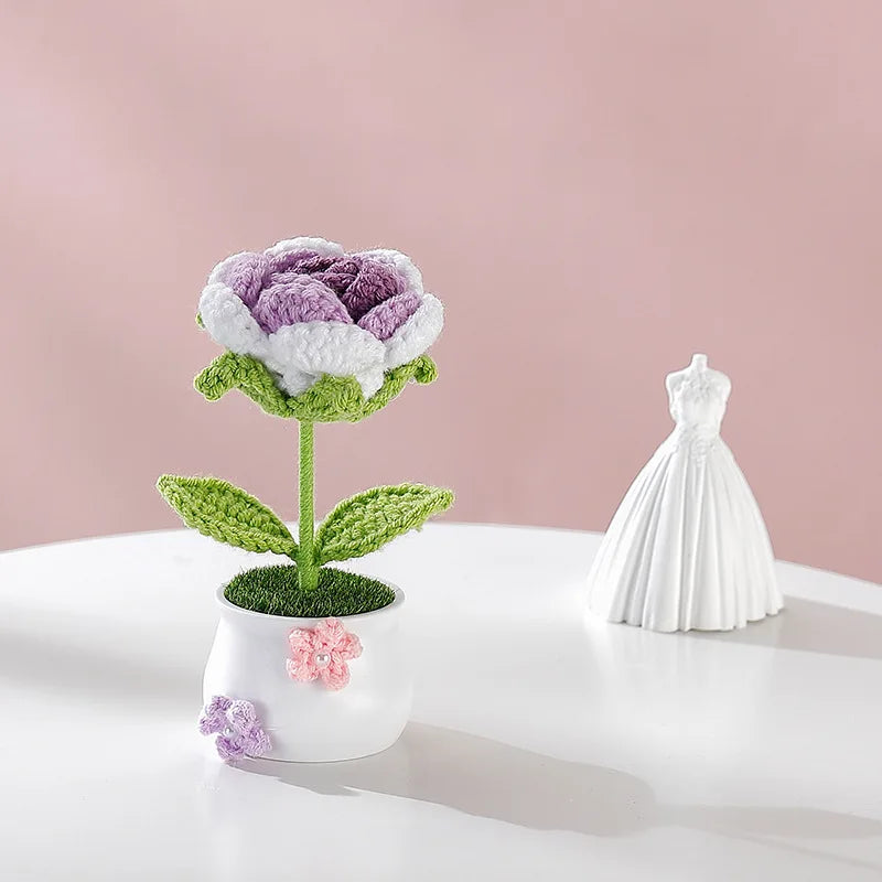 Flor Tejida En Maceta