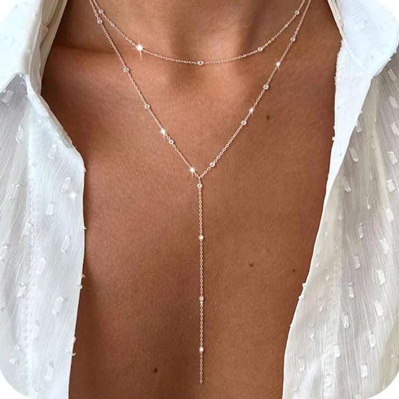 Collar Largo en Forma de Y - Plateado