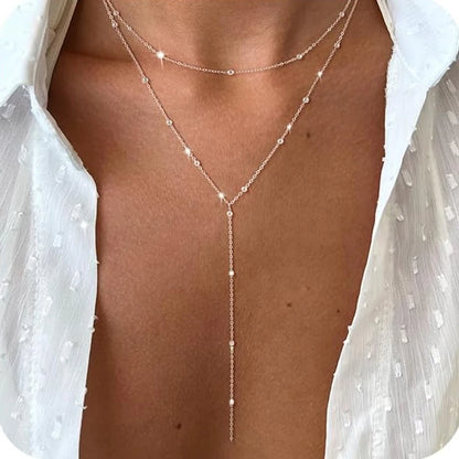 Collar Largo en Forma de Y - Plateado