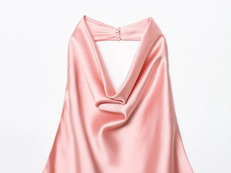 Top con Cuello Halter de Satén con Espalda Descubierta