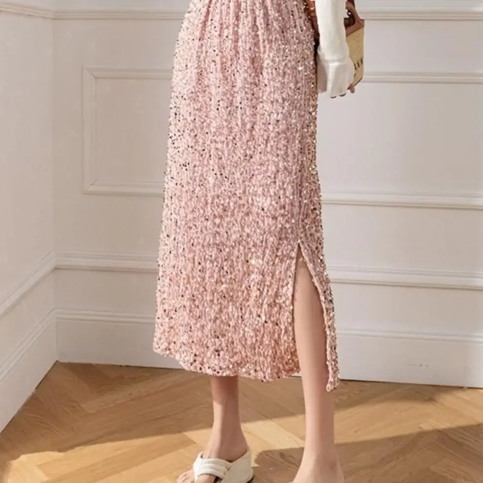 Falda de Cintura Alta con Lentejuelas