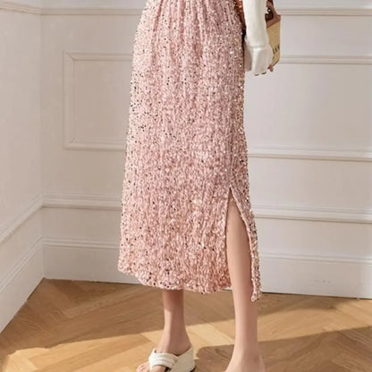 Falda de Cintura Alta con Lentejuelas