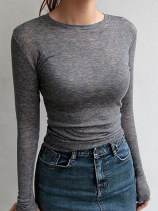 Camiseta Lisa de Manga Larga Transparente