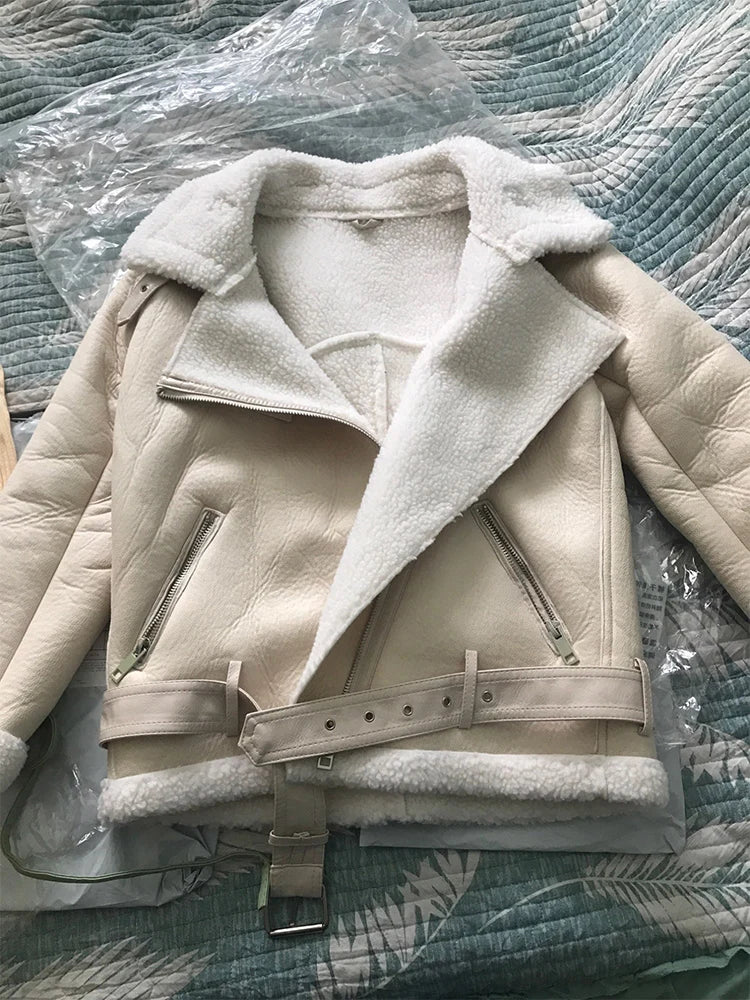 Ailegogo, abrigos de invierno para mujer, piel sintética gruesa, piel de oveja, chaqueta de piel para mujer, prendas de vestir de aviador, Casaco Feminino