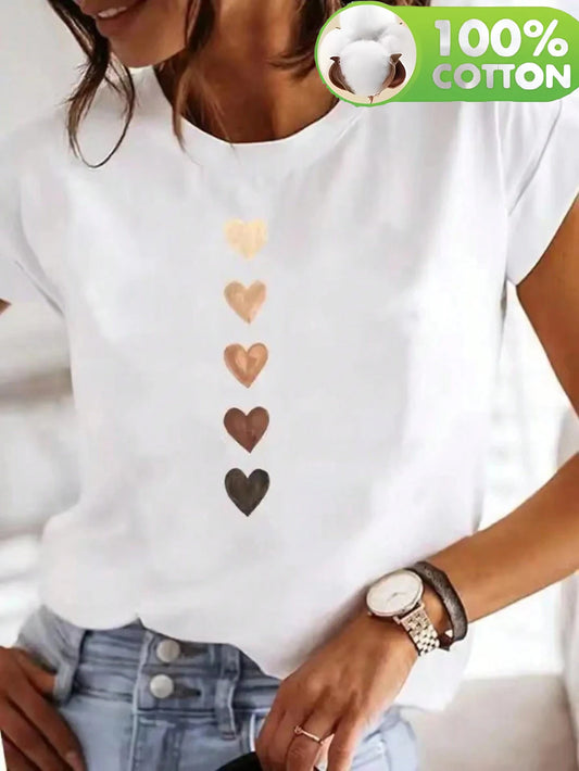 Camiseta de Algodón con Corazones