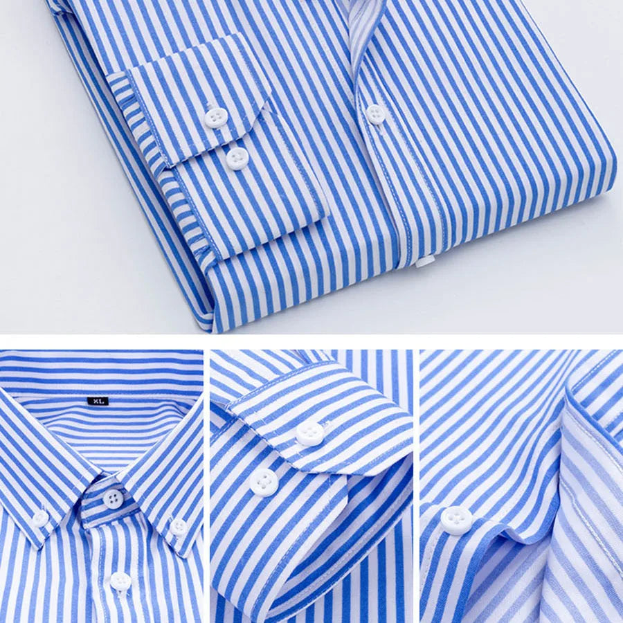 Camisa a rayas de manga larga para hombre, sin planchado, cómoda y transpirable, nueva ropa de primavera, camisa de negocios informal de alta calidad para hombre.