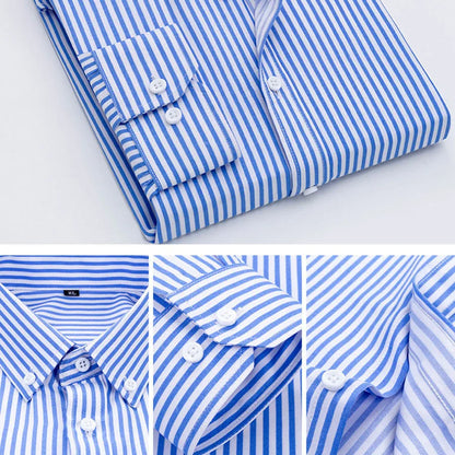 Camisa a rayas de manga larga para hombre, sin planchado, cómoda y transpirable, nueva ropa de primavera, camisa de negocios informal de alta calidad para hombre.