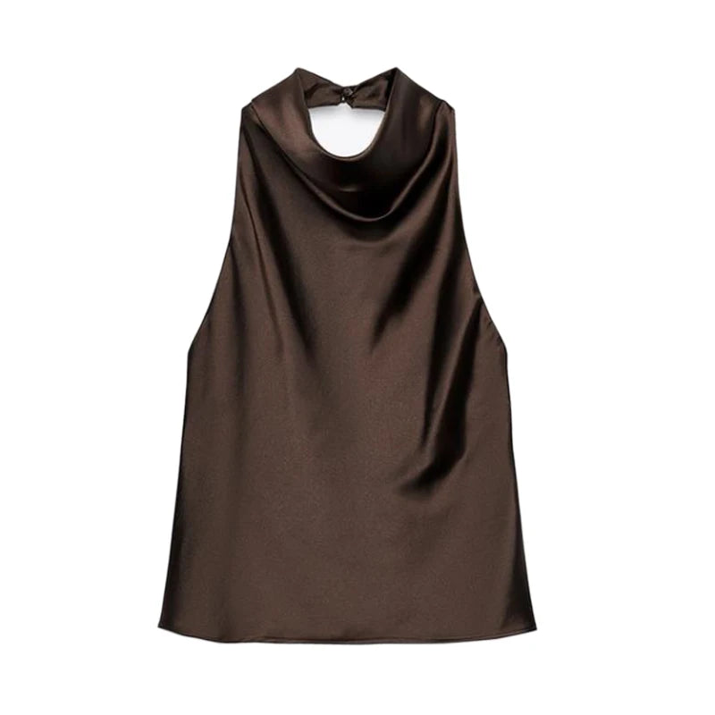 Top con Cuello Halter de Satén con Espalda Descubierta