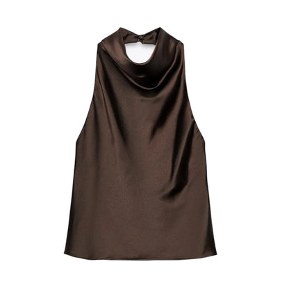 Top con Cuello Halter de Satén con Espalda Descubierta