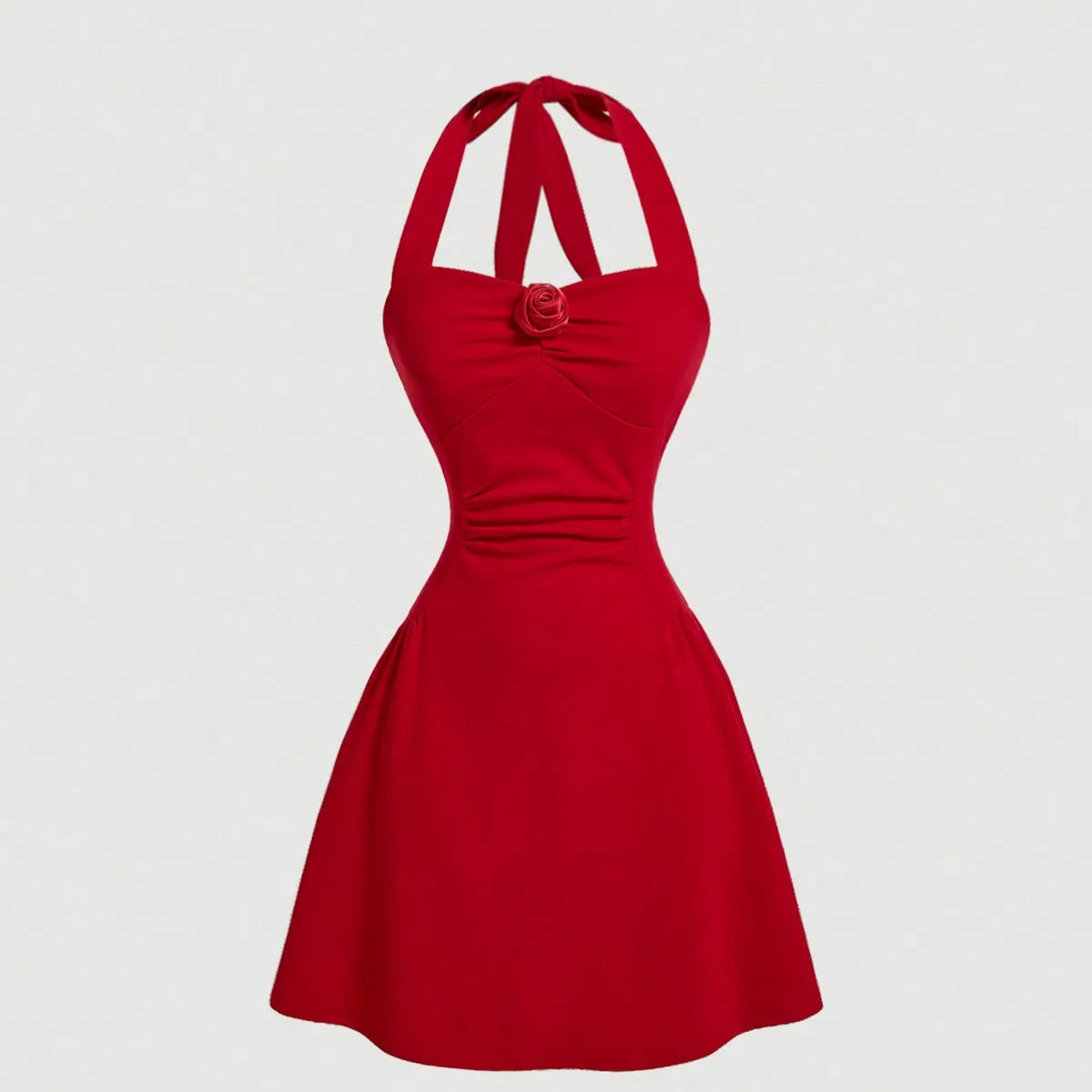 Vestido Halter Con Lazo Rojo