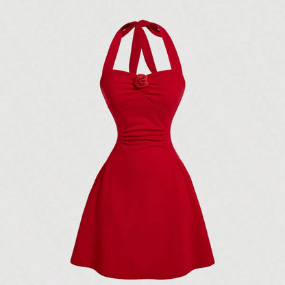 Vestido Halter Con Lazo Rojo