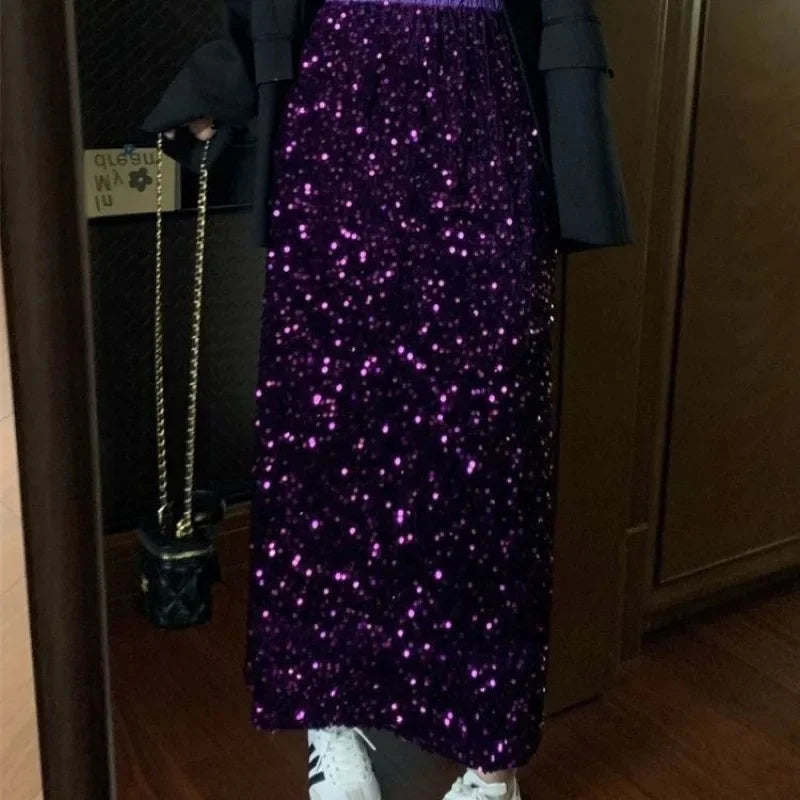 Falda de Cintura Alta con Lentejuelas