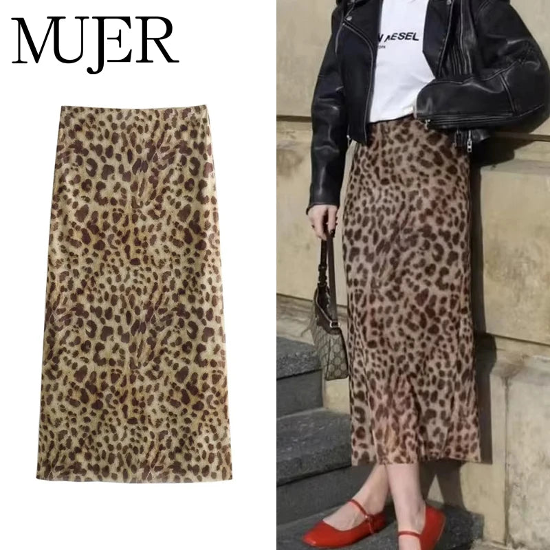 Falda Midi con Estampado de Leopardo