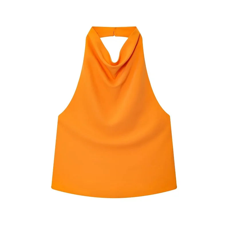 Top con Cuello Halter de Satén con Espalda Descubierta