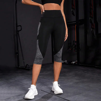 Pantalones de yoga de cintura alta con bloques de color Leggings capri con bolsillos para mujer Leggings capri de entrenamiento con control de barriga para mujer
