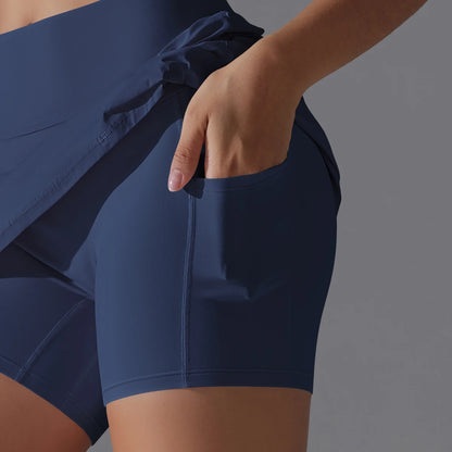 Falda de Yoga de bádminton, falda de tenis, cintura alta, transpirable, secado rápido, elasticidad, doble capa, mallas interiores