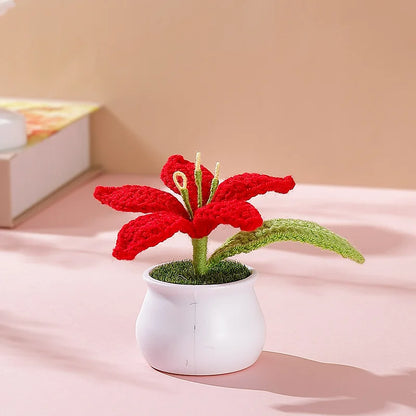 Flor Tejida En Maceta