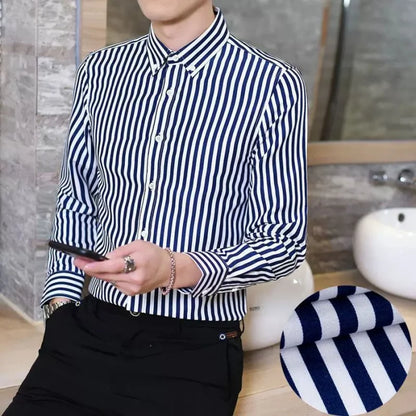 Camisa a rayas de manga larga para hombre, sin planchado, cómoda y transpirable, nueva ropa de primavera, camisa de negocios informal de alta calidad para hombre.