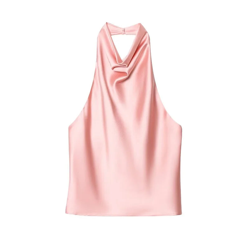 Top con Cuello Halter de Satén con Espalda Descubierta