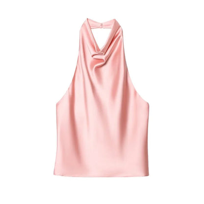 Top con Cuello Halter de Satén con Espalda Descubierta