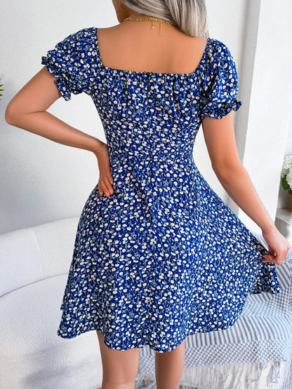 Vestido Corto Floral con Mangas Abullonadas - foto 6