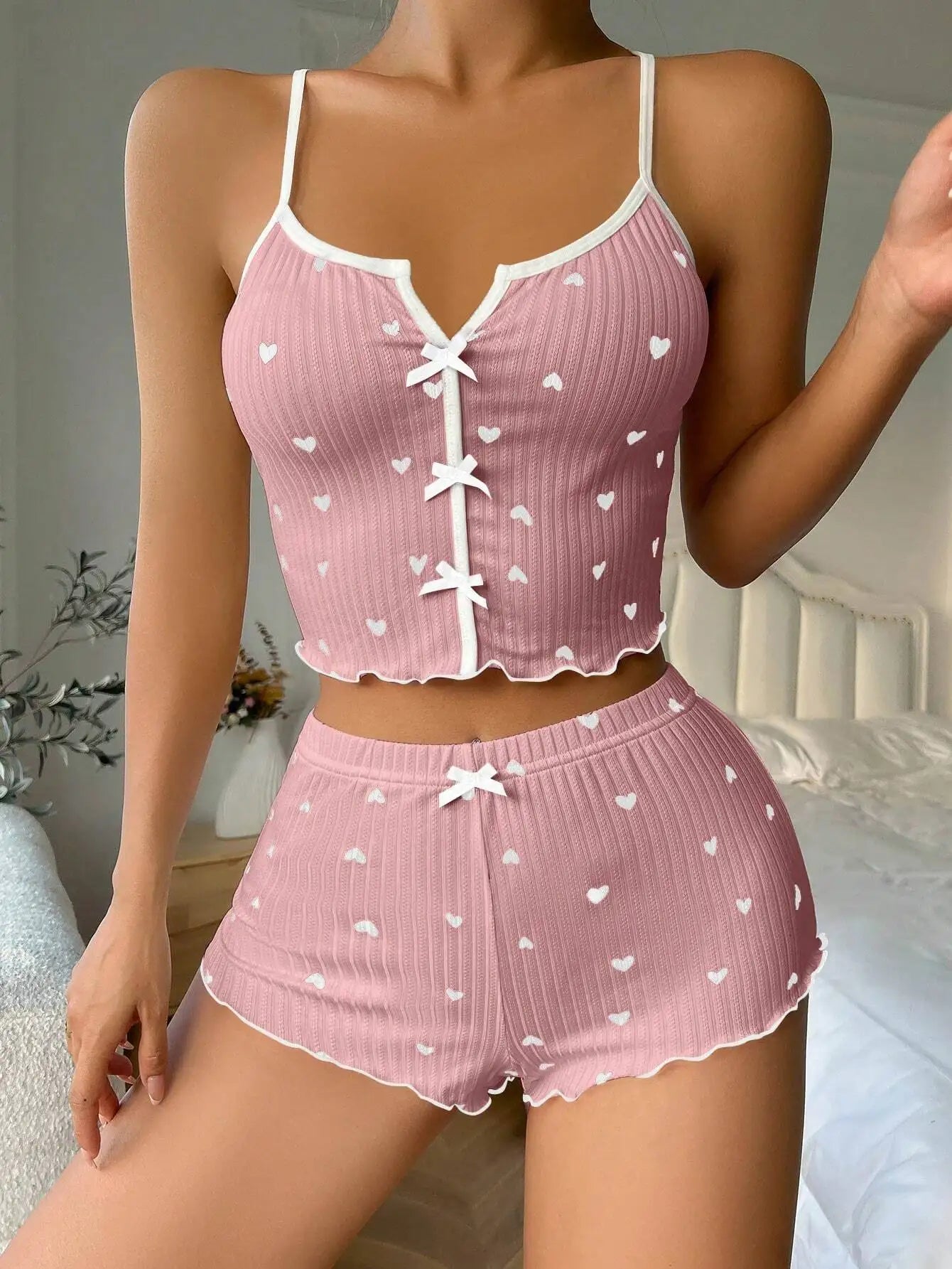 Conjunto de Pijama con Estampado de Corazón