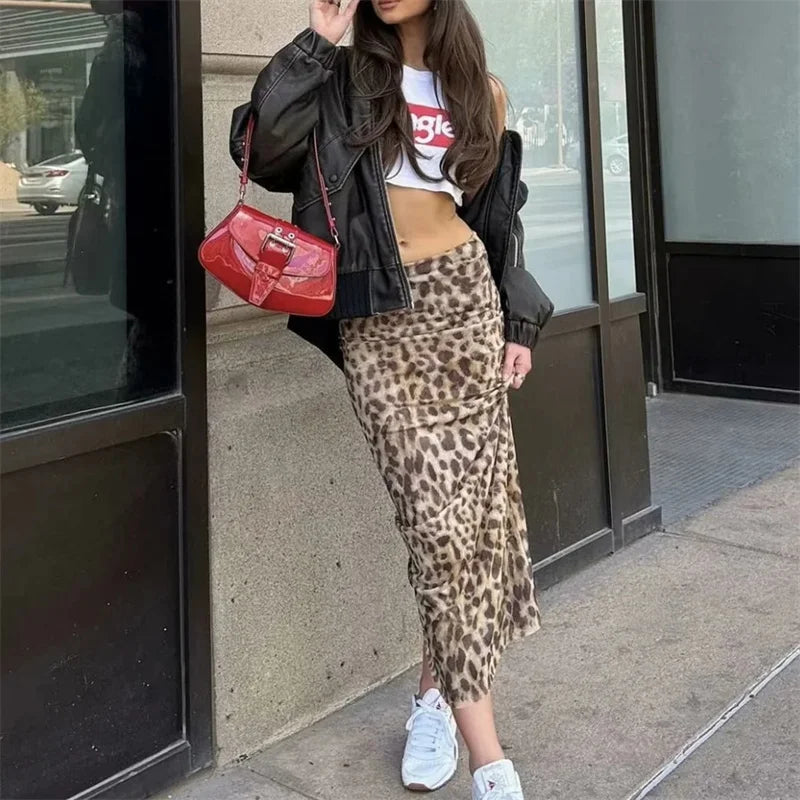 Falda Midi con Estampado de Leopardo