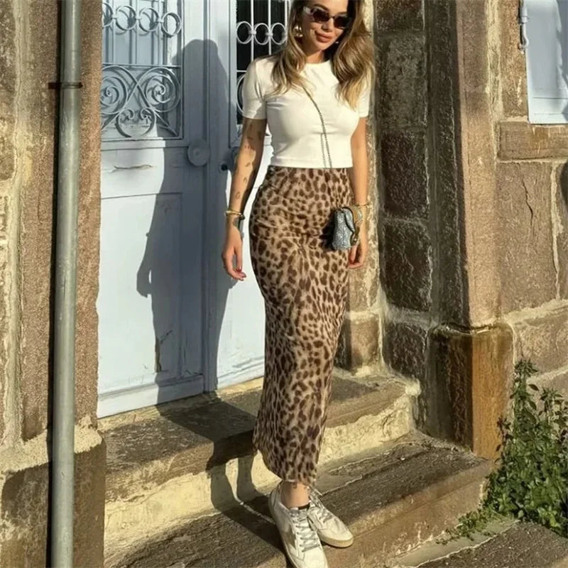 Falda Midi con Estampado de Leopardo